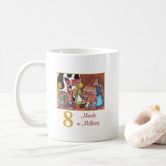 8 Maids a-Milking Cute Animals & Typografie Koffiemok (Met donut)