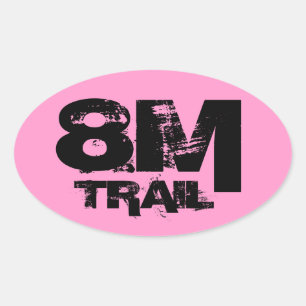 8 mijl trail lopende ovale sticker zwart op roze