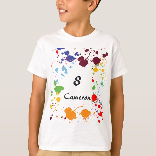 8 Naam Kunst Feest Kleurrijke Spetters T-shirt (Voorkant)