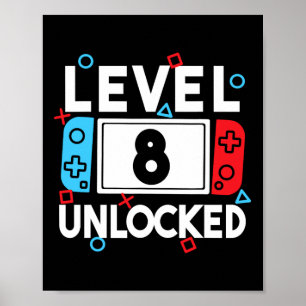 8 Ontgrendelde Gamer 8e Verjaardag Video Game Boys Poster