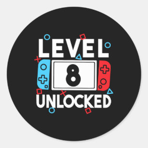 8 Ontgrendelde Gamer 8e Verjaardag Video Game Boys Ronde Sticker