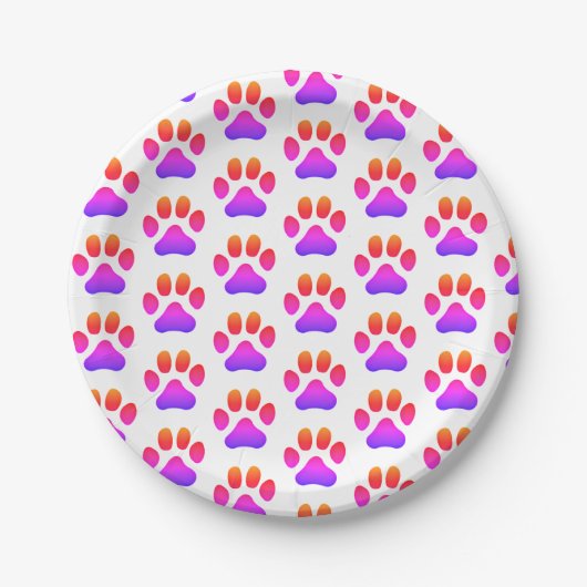 8 Papieren Borden Groovy Paw Prints Bordje (Voorkant)