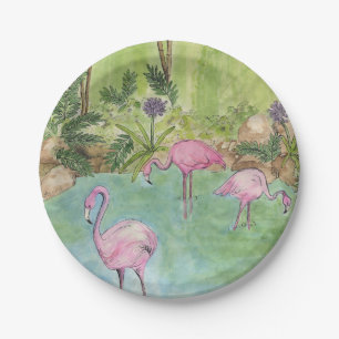8 Papieren Borden - Waterverf Flamingo's Bordje