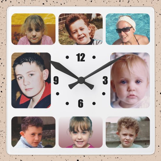 8 photo black white vierkante klok