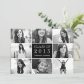 8 Photo Collage Afstuderen Invitation Black Kaart (Staand voorkant)