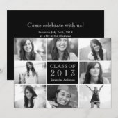 8 Photo Collage Afstuderen Invitation Black Kaart (Voorkant / Achterkant)