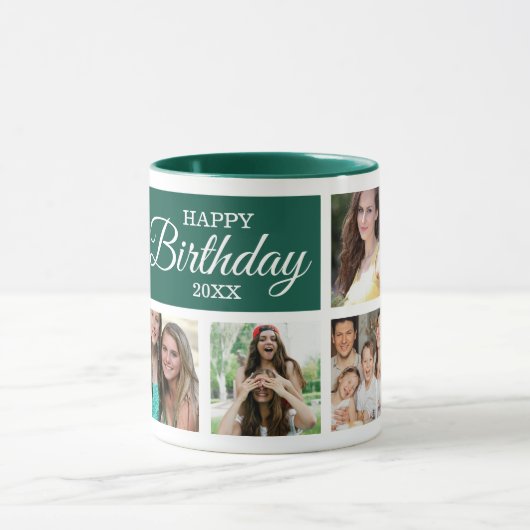 8 Photo Collage Green Happy Birthday     Mok (Midden)