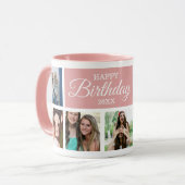 8 Photo Collage Happy Birthday Pink Mok (Voorkant links)