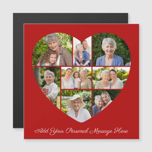 8 Photo Collage Heart Add A Greeting Magnetic Card (Voorkant / Achterkant)