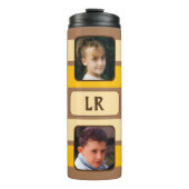 8 photo collage initials orange brown thermosbeker (Voorkant)