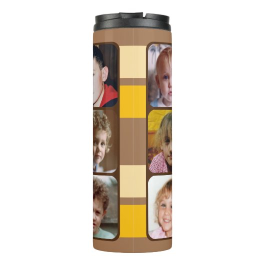 8 photo collage initials orange brown thermosbeker (Achterkant)