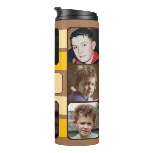 8 photo collage initials orange brown thermosbeker (Geroteerd rechts)