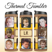 8 photo collage initials orange brown thermosbeker