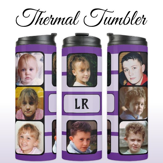 8 photo collage initials purple black thermosbeker