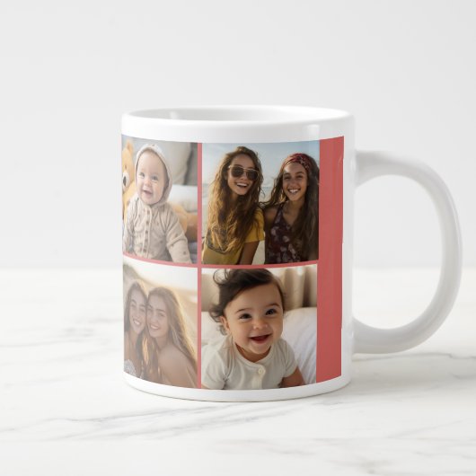 8 Photo Collage Minimalist - Roos en wit raster Grote Koffiekop (Rechts)