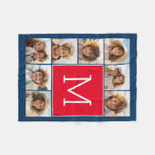 8 Photo Collage Monogram - Blauw en rood Fleece Deken (Voorkant (Horizontaal))