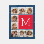 8 Photo Collage Monogram - Blauw en rood Fleece Deken (Voorkant)