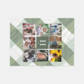 8 Photo Collage Monogram Sage Green Gingham Plaid Fleece Deken (Voorkant (Horizontaal))
