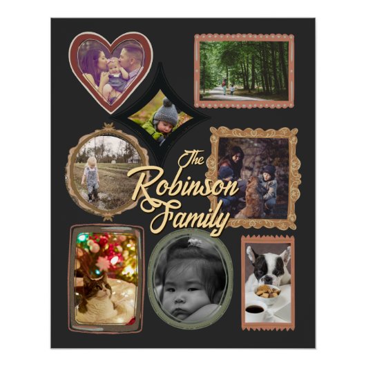 8 Photo Collage Retro Family Frames CUSTOM Perfect Poster (Voorkant)