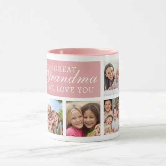 8 Photo Collage We Love You Great Grandma Pink Mok (Midden)