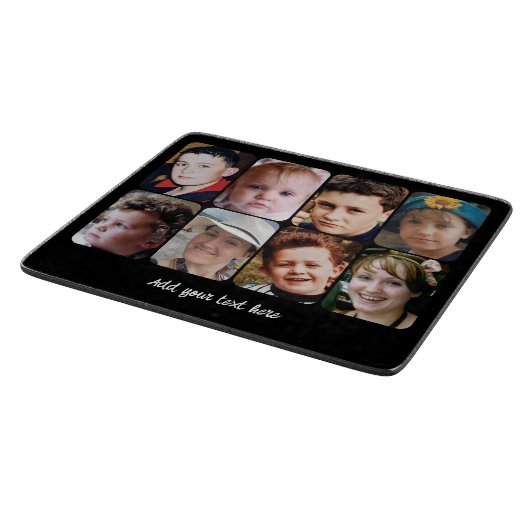 8 photo custom text black snijplank (Hoek)