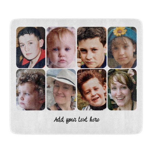 8 photo custom text white snijplank (Voorkant)