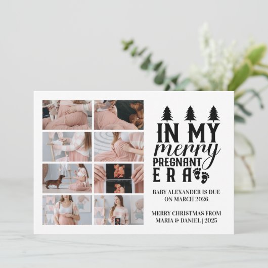 8 Photo In My Merry Pregnant Era Christmas Feestdagenkaart (Staand voorkant)