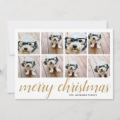 8 Photo Merry Kerstscript Gold Damask Feestdagenkaart (Voorkant)