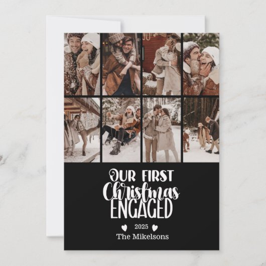 8 Photo Minimalist First Christmas Engaged Feestdagenkaart (Voorkant)