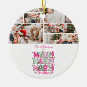 8 Photo Pink Green Merry Christmas Holiday Keramisch Ornament (Voorkant)