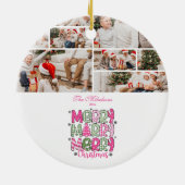 8 Photo Pink Green Merry Christmas Holiday Keramisch Ornament (Achterkant)