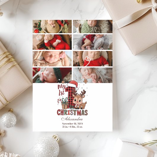 8 Photo Plaid Reindeer First Christmas Feestdagenkaart