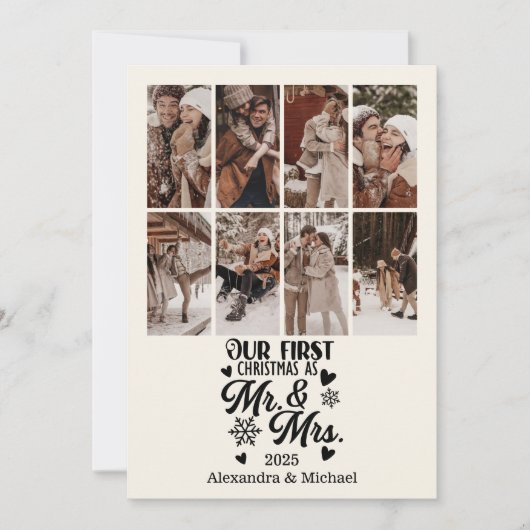 8 Photo Snowflakes Christmas Mr and Mrs  Feestdagenkaart (Voorkant)