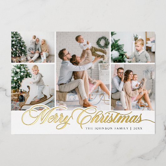 8 PHOTO Sparkle Merry-kerstgroet Folie Feestdagenkaart (Voorkant)