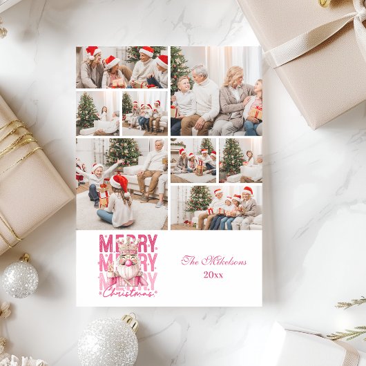 8 Photo Vintage Pink Nutcracker Christmas  Feestdagenkaart