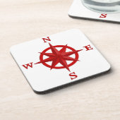 8-punts Compass-Roos, diep rood en wit Drankjes Onderzetter (Linkerzijde)