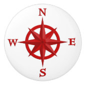 8-punts Compass-Roos, diep rood en wit Keramische Knop (Voorkant)