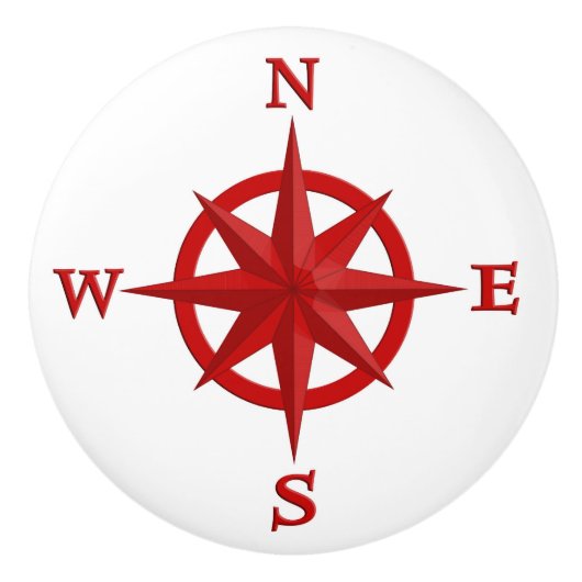 8-punts Compass-Roos, diep rood en wit Keramische Knop (Voorkant)