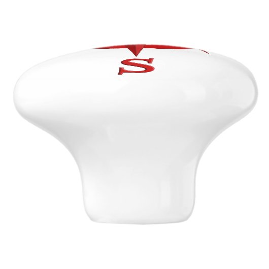 8-punts Compass-Roos, diep rood en wit Keramische Knop (Zijkant)