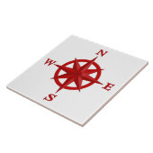 8-punts Compass-Roos, diep rood en wit Tegeltje (Zijkant)