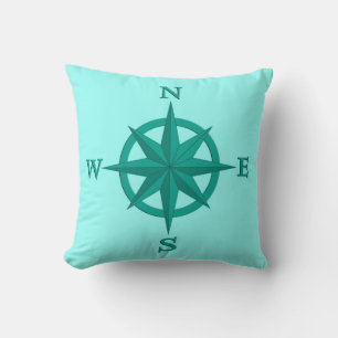 8-punts Compass-Roos, Turquoise en Aqua Kussen