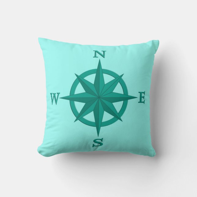 8-punts Compass-Roos, Turquoise en Aqua Kussen (Voorkant)