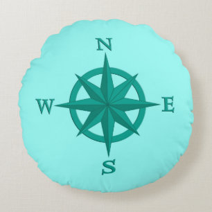 8-punts Compass-Roos, Turquoise en Aqua Rond Kussen