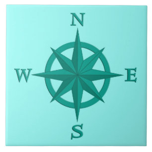 8-punts Compass-Roos, Turquoise en Aqua Tegeltje