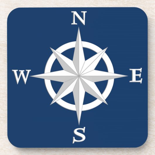 8-punts Compass Roos, White en Navy Blue Drankjes Onderzetter (Voorkant)