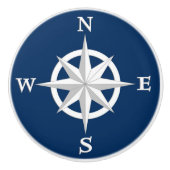 8-punts Compass Roos, White en Navy Blue Keramische Knop (Voorkant)