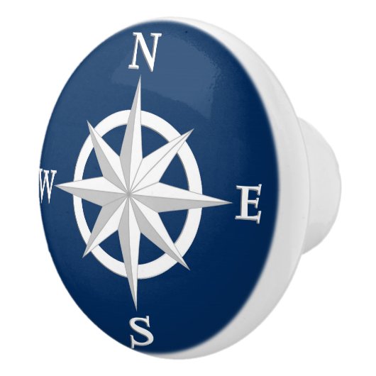 8-punts Compass Roos, White en Navy Blue Keramische Knop (Rechts)