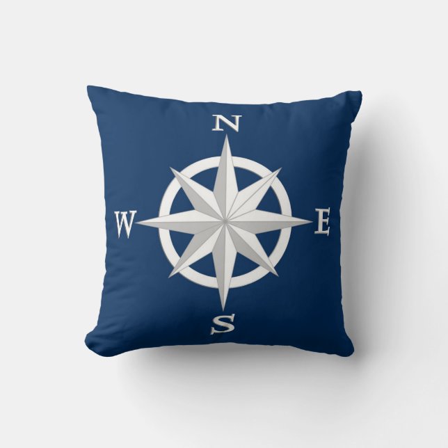8-punts Compass Roos, White en Navy Blue Kussen (Voorkant)