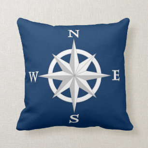 8-punts Compass Roos, White en Navy Blue Kussen