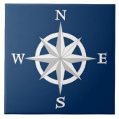 8-punts Compass Roos, White en Navy Blue Tegeltje (Voorkant)